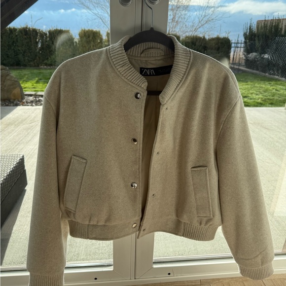 Zara Beige Ribbed Collar Jacket - Picture 3 of 3